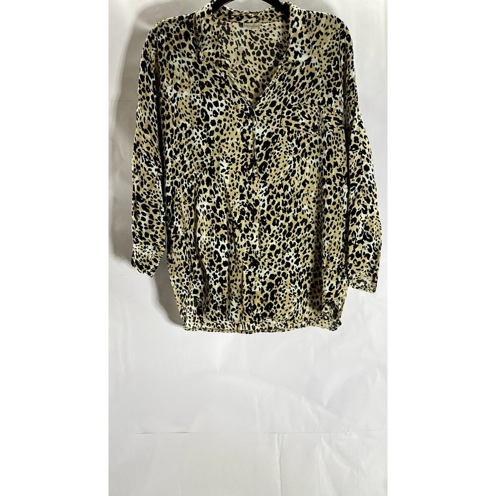 CHELSEA GIRL Women's Tan/Black Animal Print Button-Up Long Sleeve Top SZ 12
